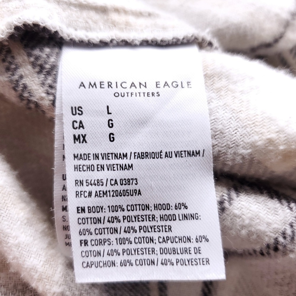 American Eagle Plaid Hooded Button Up Shirt Women L Gray Gorpcore Cabincore SOFT - Picture 8 of 11